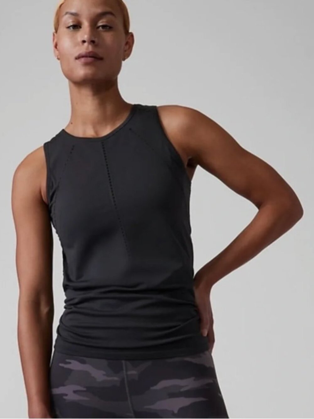 NWT Athleta Foothill Tank Top Black Mesh Yoga Seamless Tie Back Size Small
